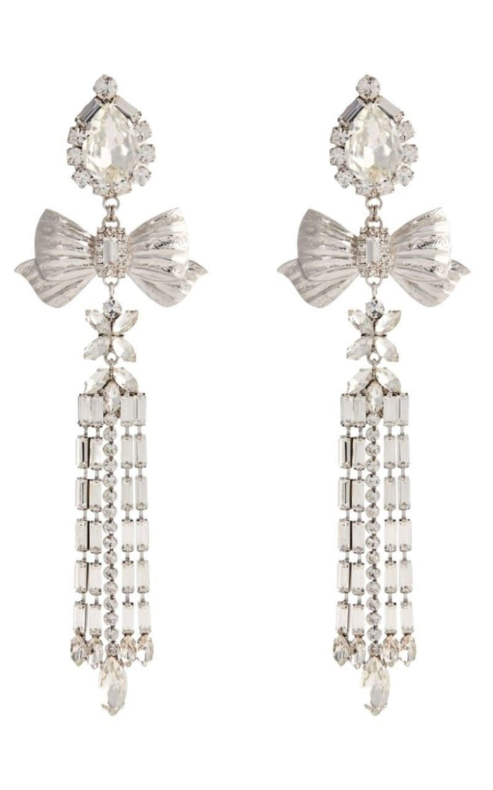 Alessandra Rich Crystal Bow Drop Clip - On Earrings - Runway Catalog