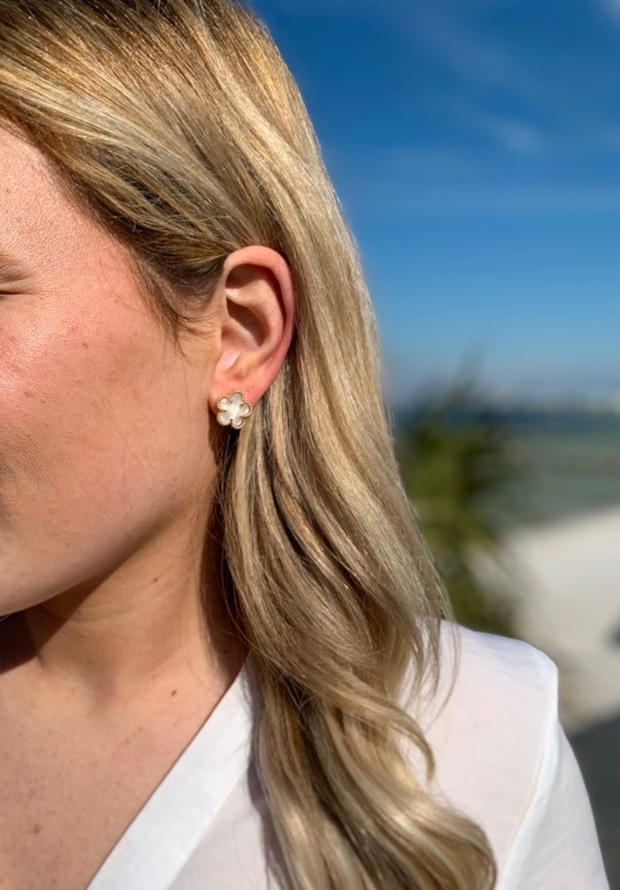 daisy flower studs on model