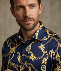 Dark Blue Baroque Chain & Paisley Print Men`s Shirt