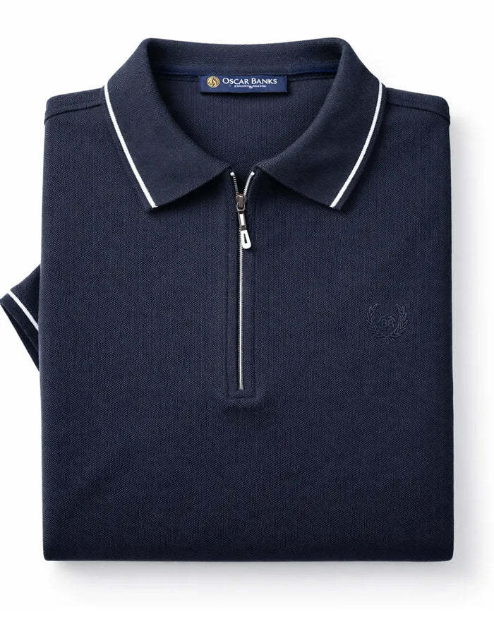 Dark Blue Classic Polo T-Shirt With Contrast Collar-Makrom