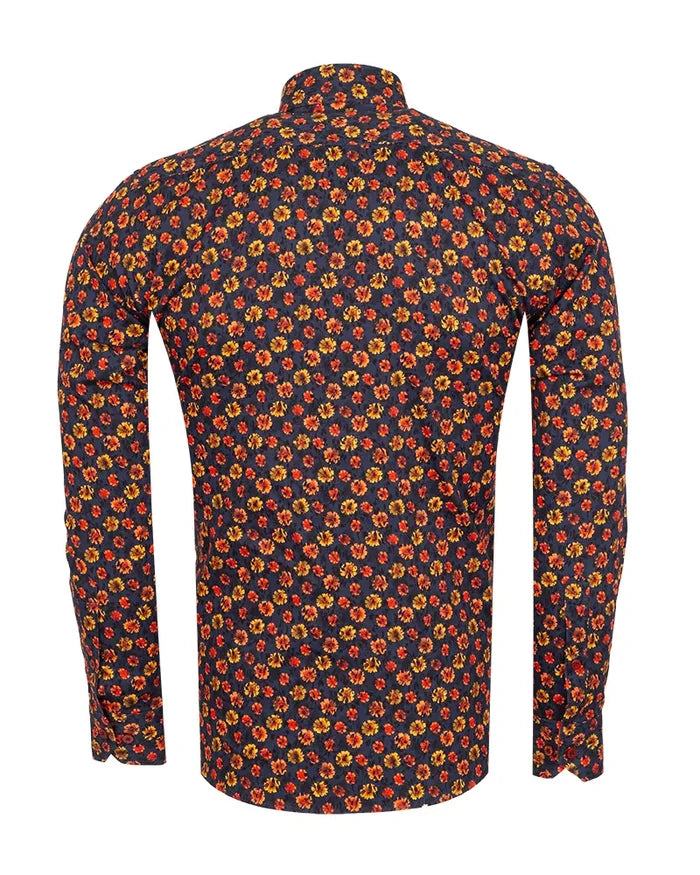 Dark Blue Daisy Print Shirt with Matching Handkerchief