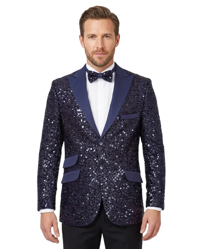 Dark Blue Design Blazer with Matching Bow Tie-Makrom