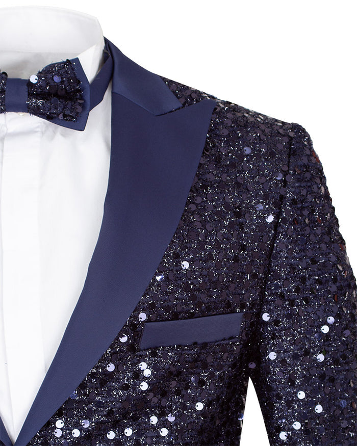 Dark Blue Design Blazer with Matching Bow Tie-Makrom
