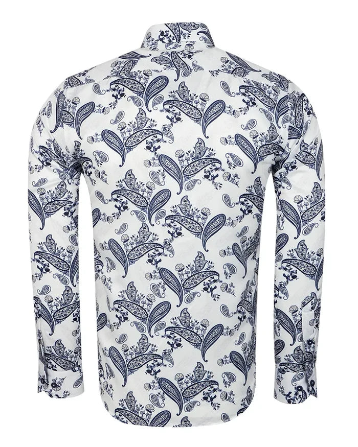 Dark Blue Paisley Print Long Sleeve Shirt-Makrom