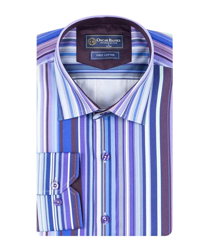 Dark Blue Stripe Print Shirt with Matching Handkerchief-Makrom