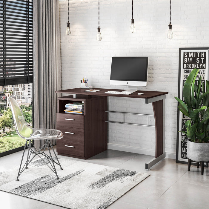 Deluxe Ergonomic Side Cabinet Compact Multifunction Computer Desk - Chocolate