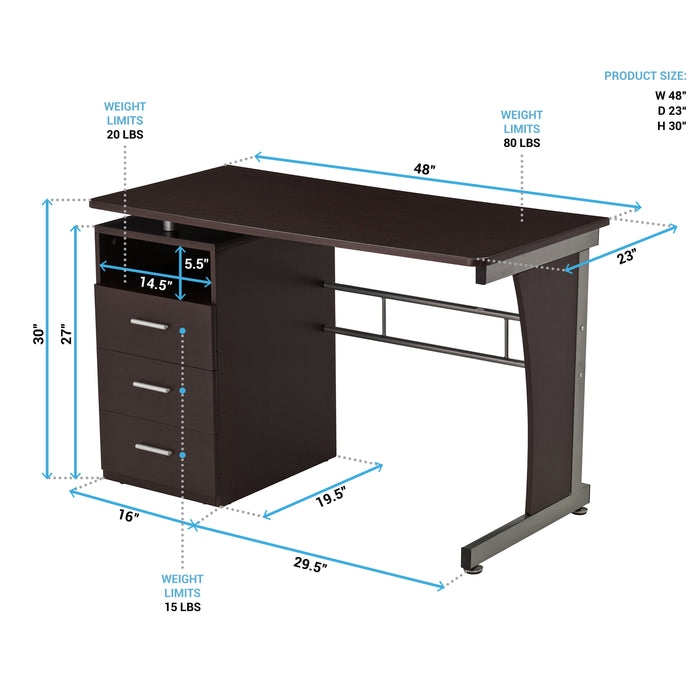 Deluxe Ergonomic Side Cabinet Compact Multifunction Computer Desk - Chocolate