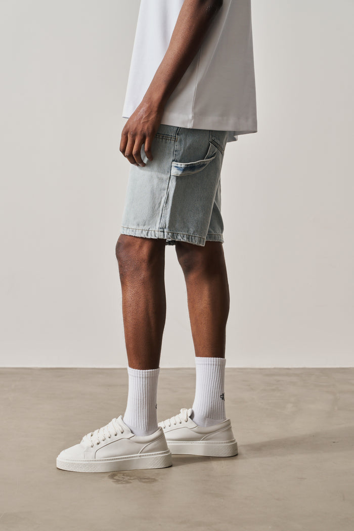DENIM CARPENTER SHORTS - BLUE WASH
