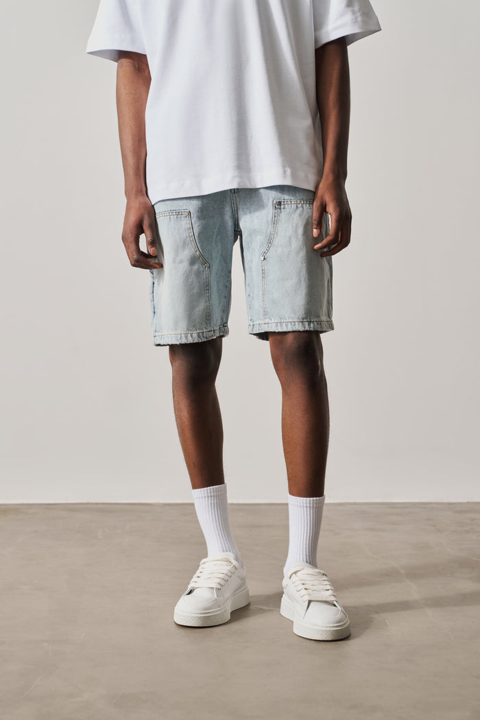 DENIM CARPENTER SHORTS - BLUE WASH