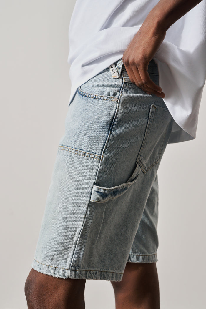 DENIM CARPENTER SHORTS - BLUE WASH