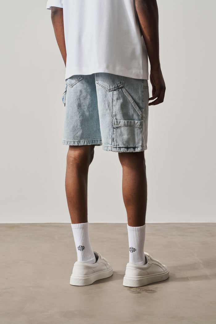 DENIM CARPENTER SHORTS - BLUE WASH