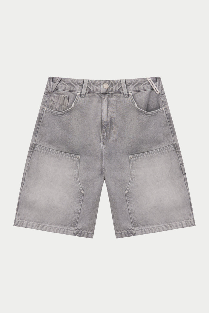 DENIM CARPENTER SHORTS - GREY WASH