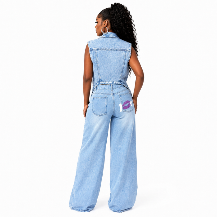 Denim Midi Dress for Women - Cotton Patchwork Style Fit
