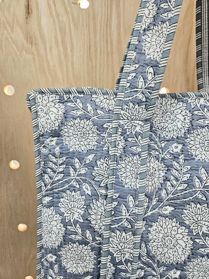 Quilted tote bag close up
