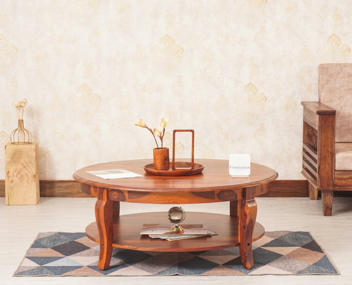 Denmark Sheesham Wood Round Coffee Table - Coffee Table - Furniselan - Maple-Finish
