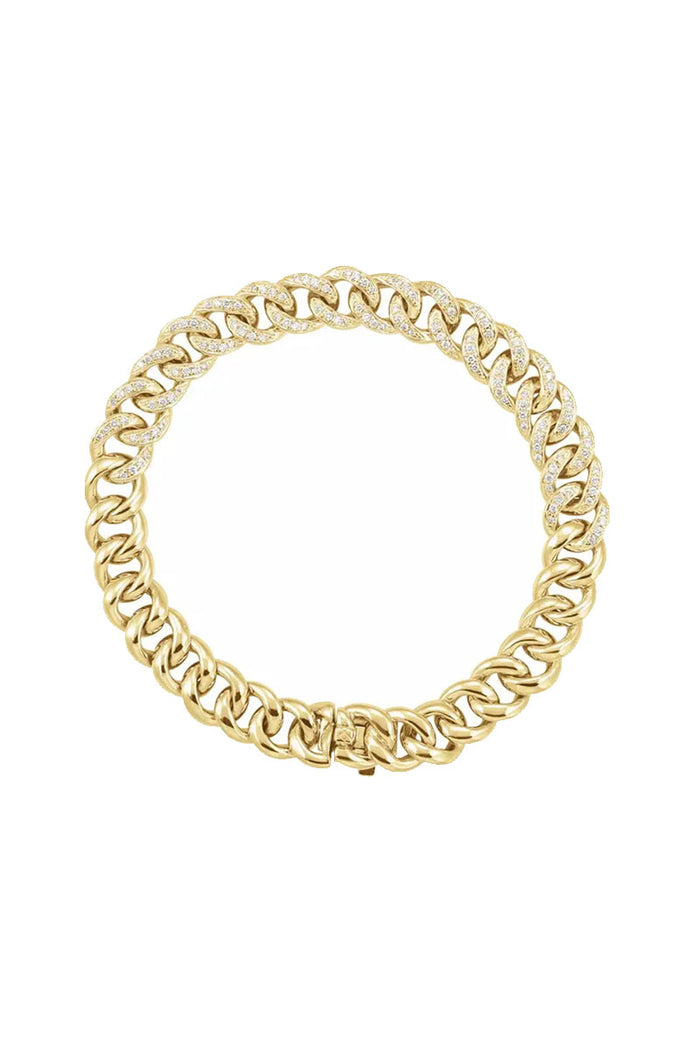 Diamond Curb Link Bracelet - White Diamonds & Yellow Gold