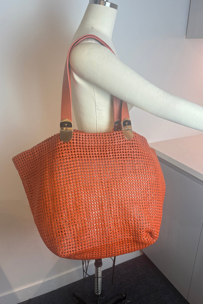Donna Forbes Orange Leather Beach Bag