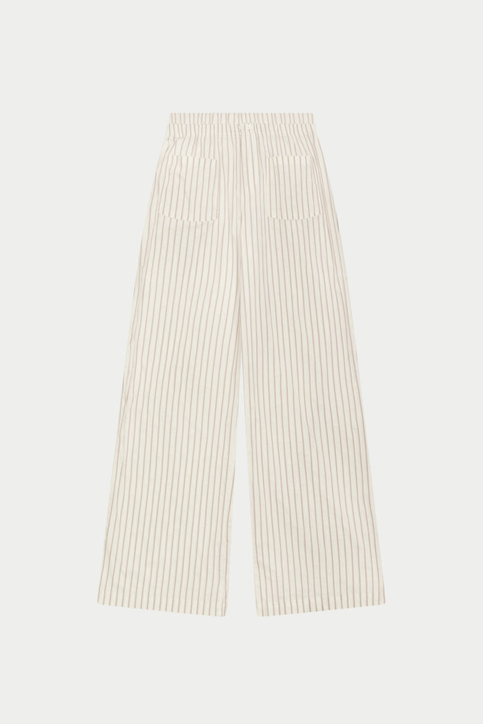 DOUBLE WAISTBAND STRIPE TROUSERS - BEIGE