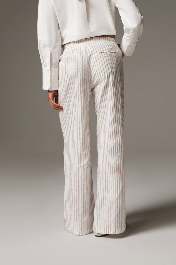 DOUBLE WAISTBAND STRIPE TROUSERS - BEIGE