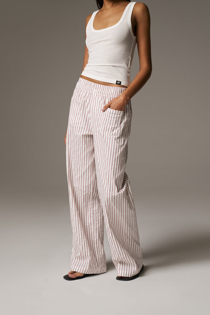 DOUBLE WAISTBAND STRIPE TROUSERS - BURGUNDY