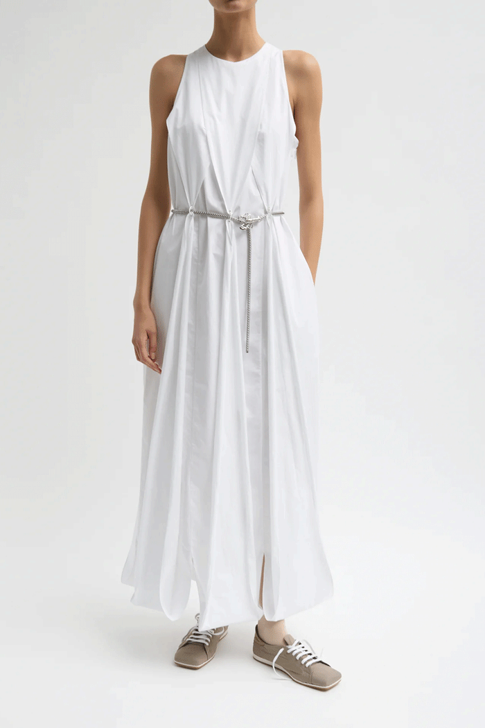 Eco Poplin Halter Paneled Dress - White