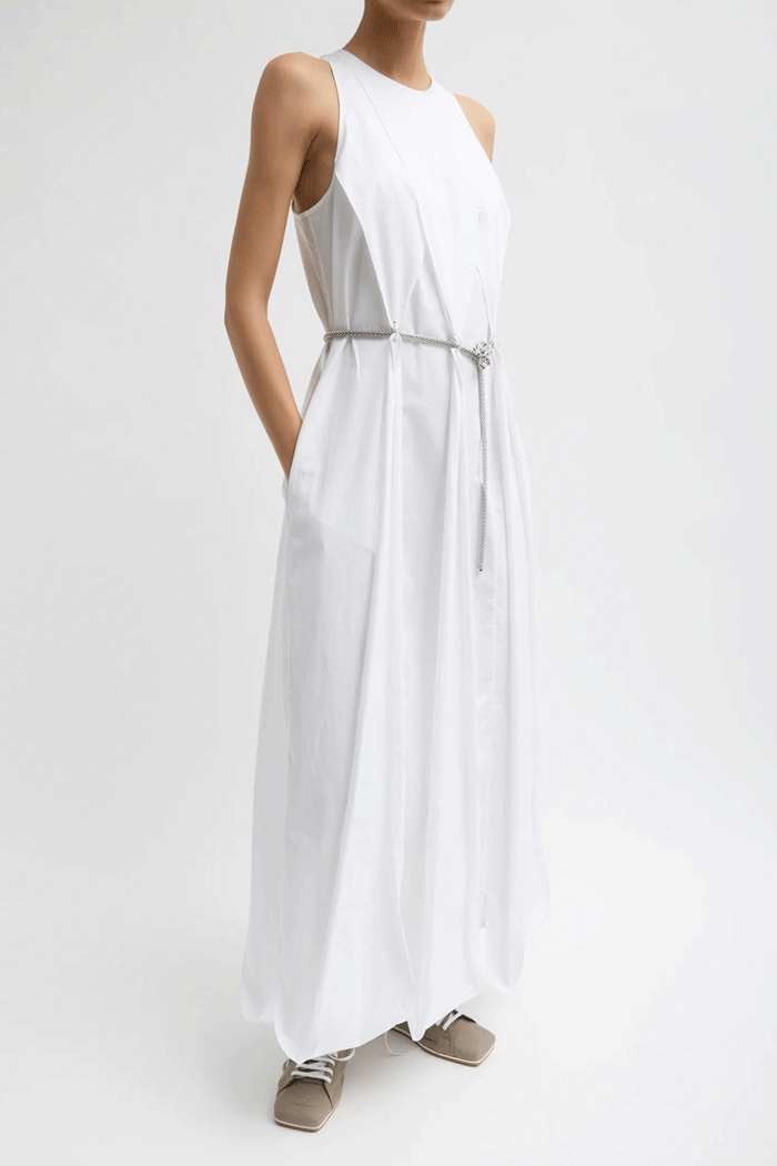 Eco Poplin Halter Paneled Dress - White