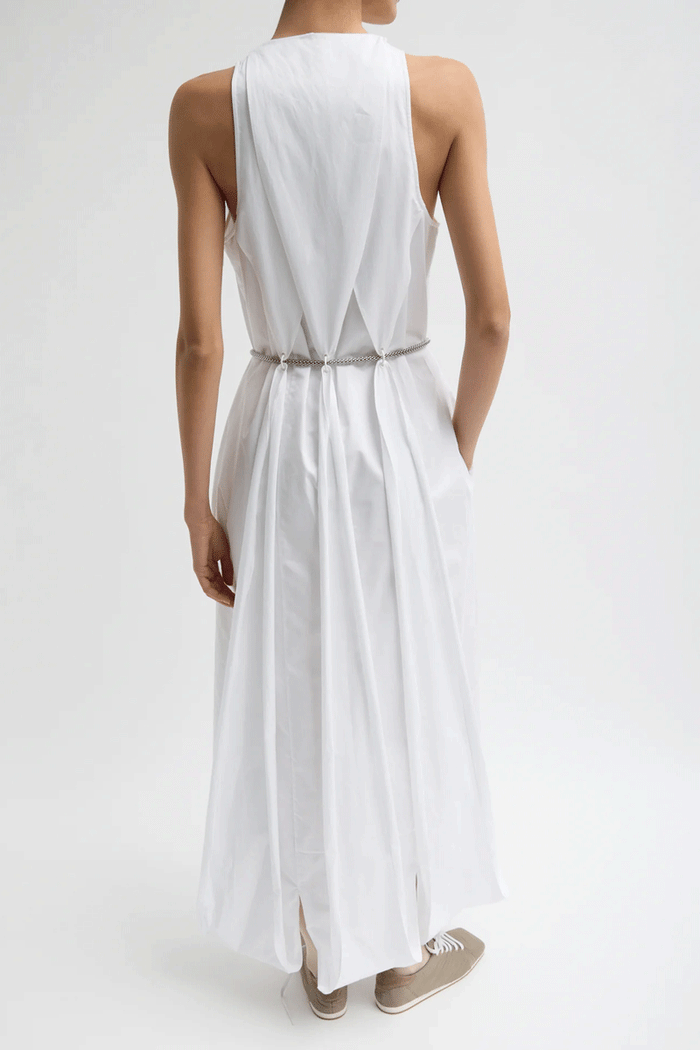 Eco Poplin Halter Paneled Dress - White