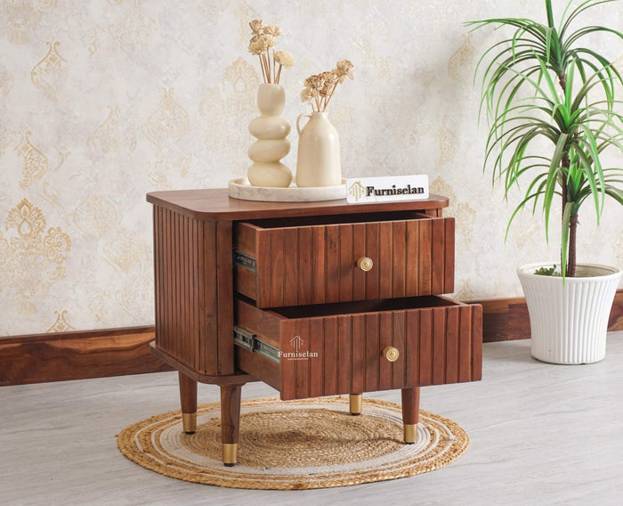 Eiffel Solid Wood Two Door Bedside Table - Bedside Table - Furniselan-Brown Finish
