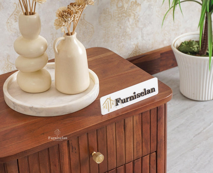 Eiffel Solid Wood Two Door Bedside Table - Bedside Table - Furniselan-Brown Finish