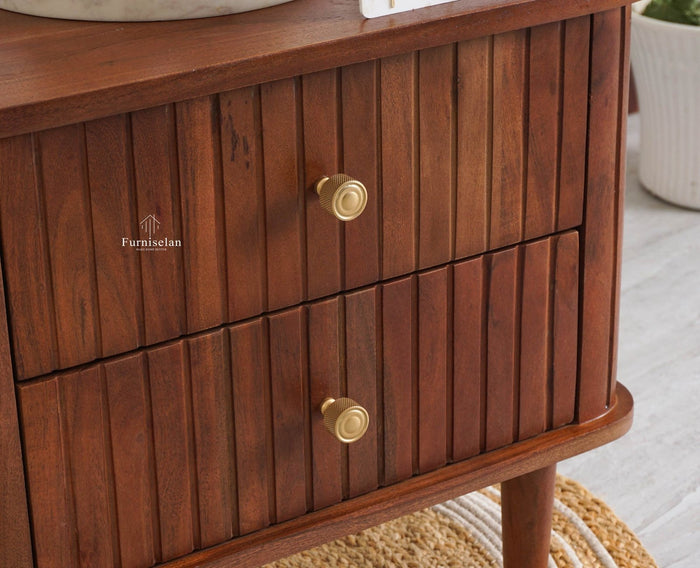 Eiffel Solid Wood Two Door Bedside Table - Bedside Table - Furniselan-Brown Finish