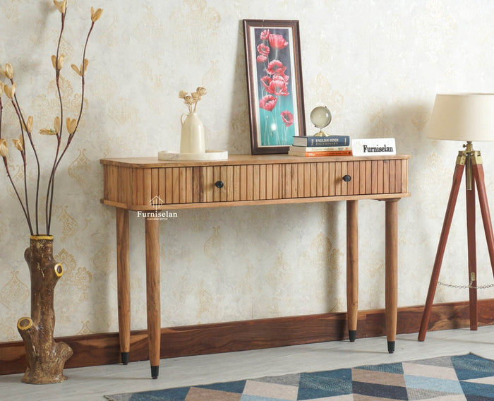 Eiffel Wooden Two Drawer Console Table Furniselan Natural Finish