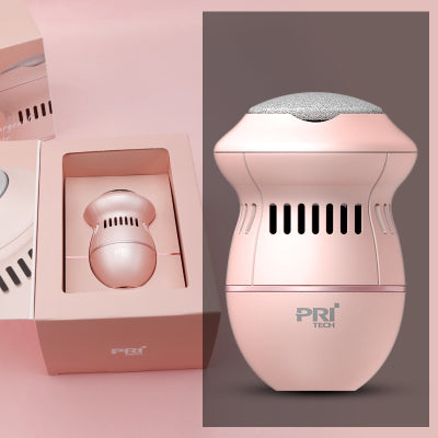 Close-up of rechargeable callus remover handle with USB charging port and ergonomic grip