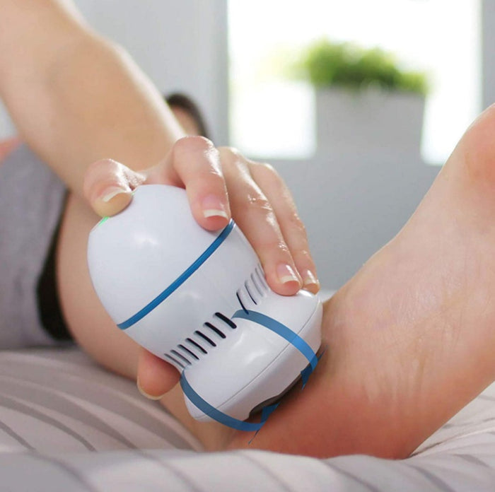 Side view of hard skin remover for feet highlighting curved shape and easy-grip body