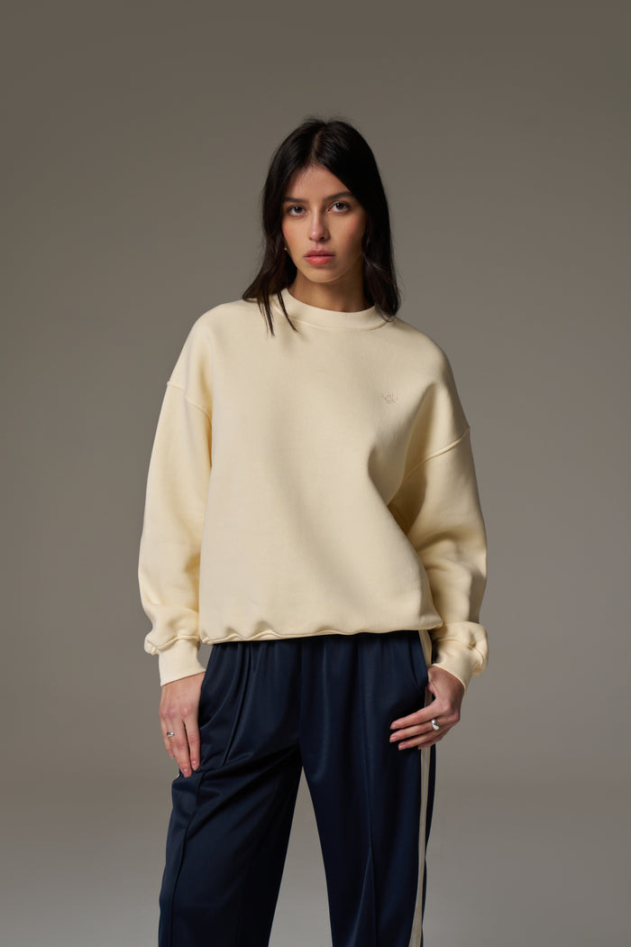 EMBLEM EMBROIDERED SWEATSHIRT - BUTTERMILK