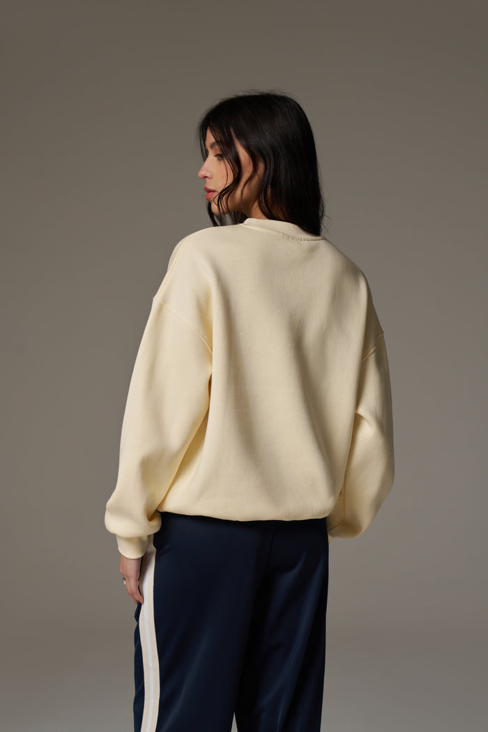 EMBLEM EMBROIDERED SWEATSHIRT - BUTTERMILK