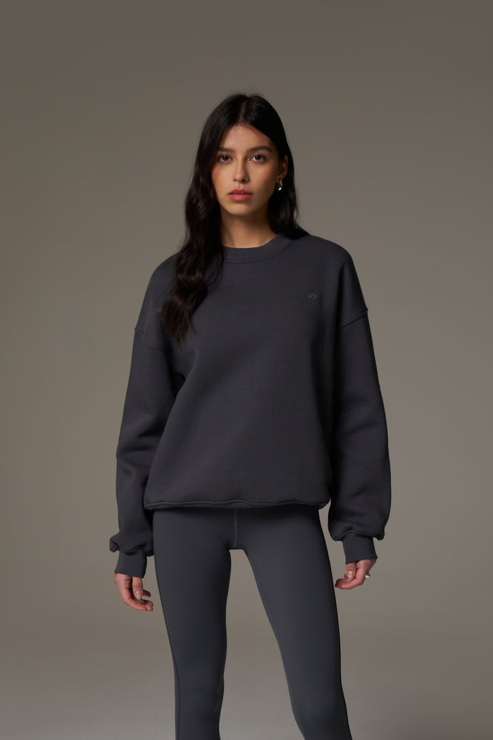 EMBLEM EMBROIDERED SWEATSHIRT - CHARCOAL