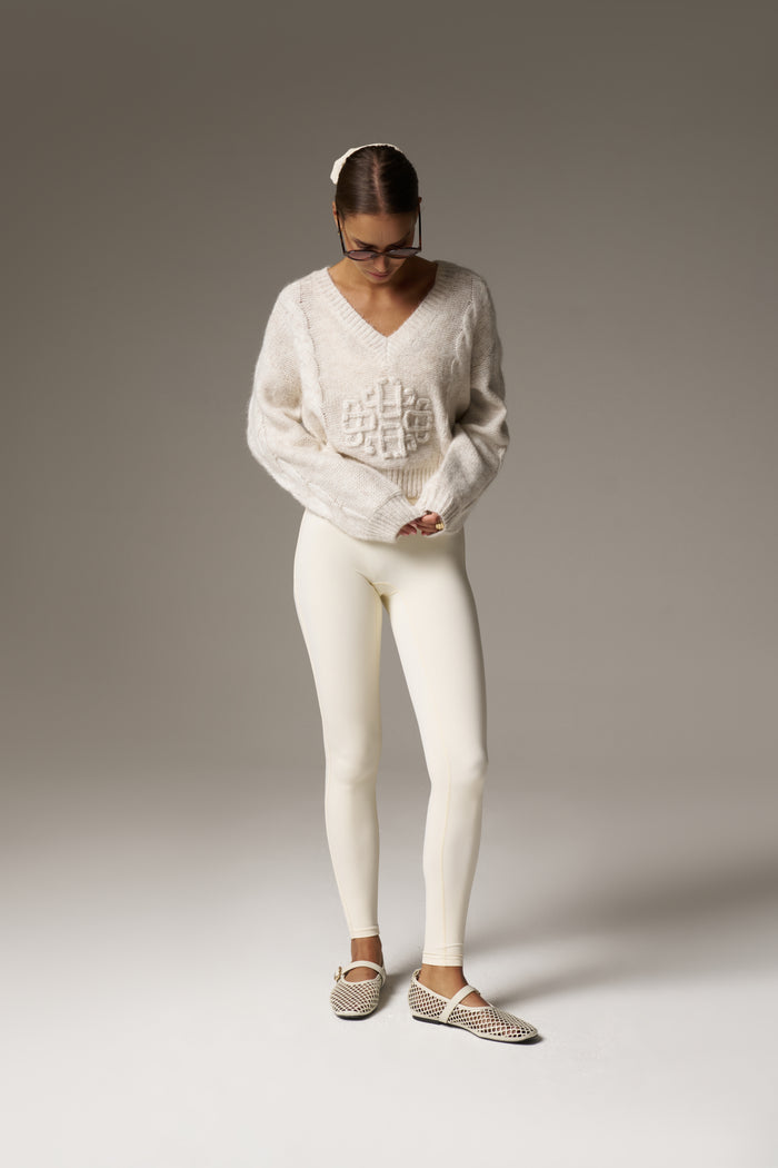 EMBLEM KNITTED V NECK JUMPER - BEIGE