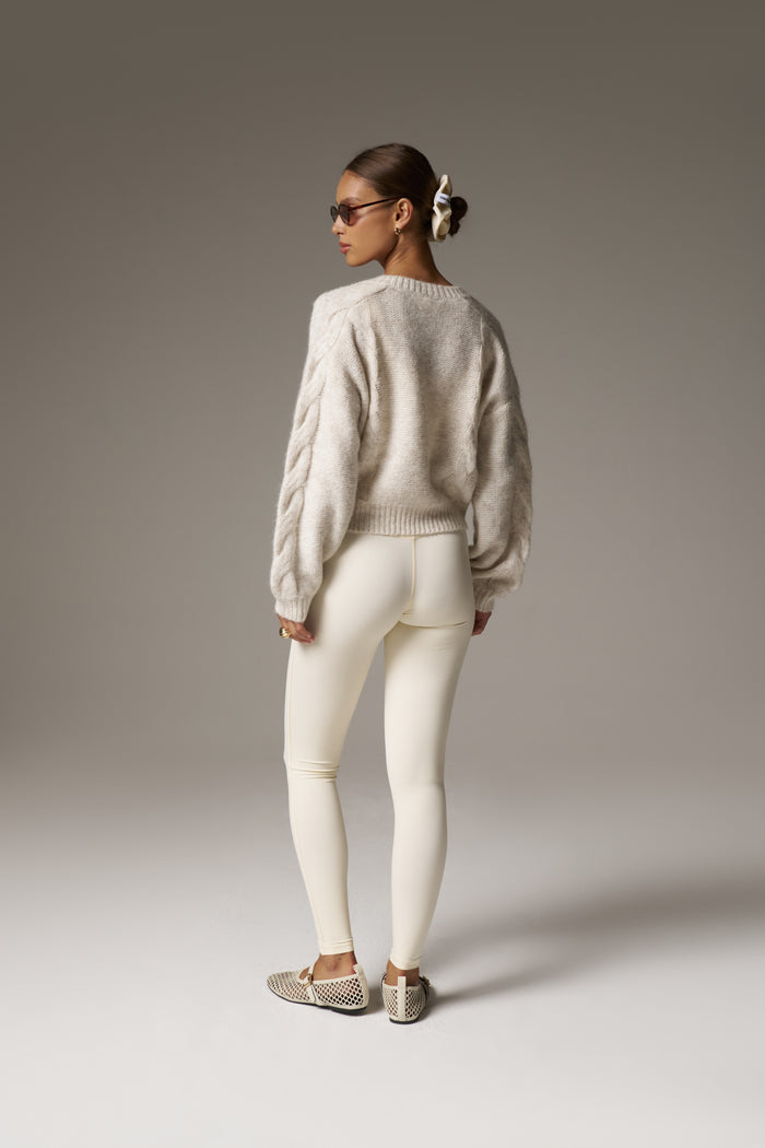 EMBLEM KNITTED V NECK JUMPER - BEIGE
