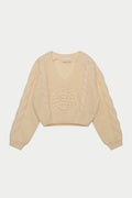 EMBLEM KNITTED V NECK JUMPER - BUTTERMILK