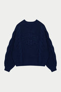 EMBLEM PLAITED OVERSIZED KNIT JUMPER - NAVY