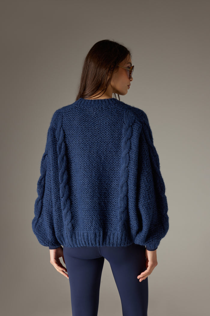 EMBLEM PLAITED OVERSIZED KNIT JUMPER - NAVY