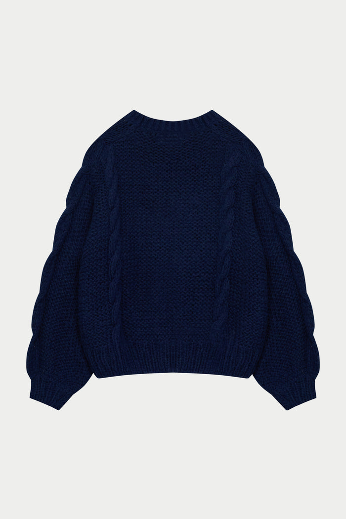 EMBLEM PLAITED OVERSIZED KNIT JUMPER - NAVY
