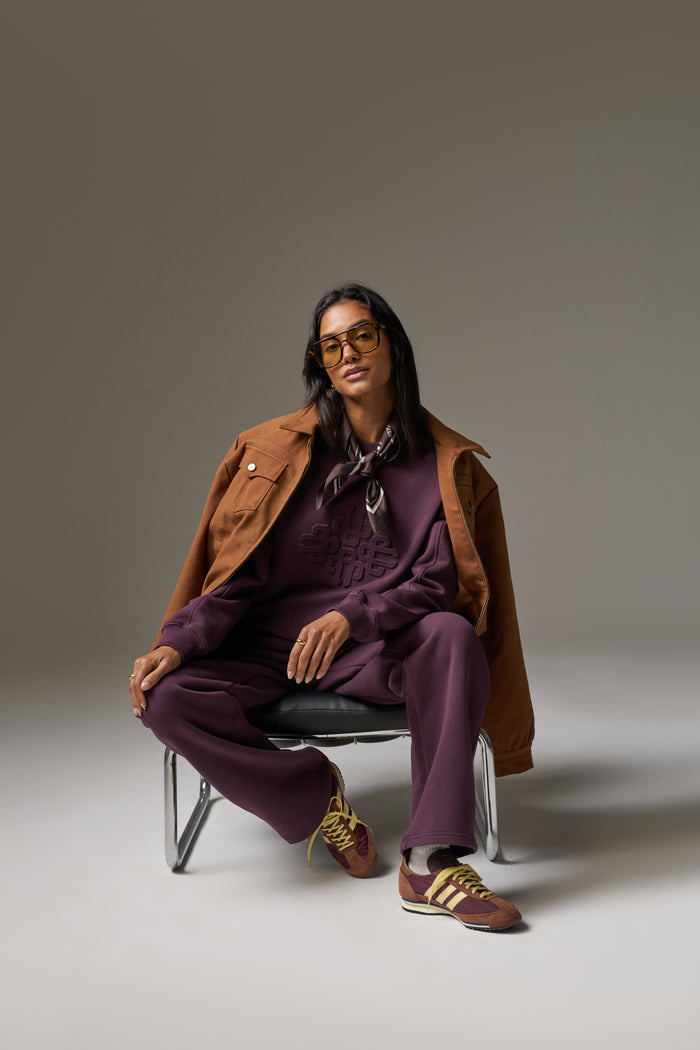 EMBOSSED STRAIGHT LEG JOGGERS - PLUM