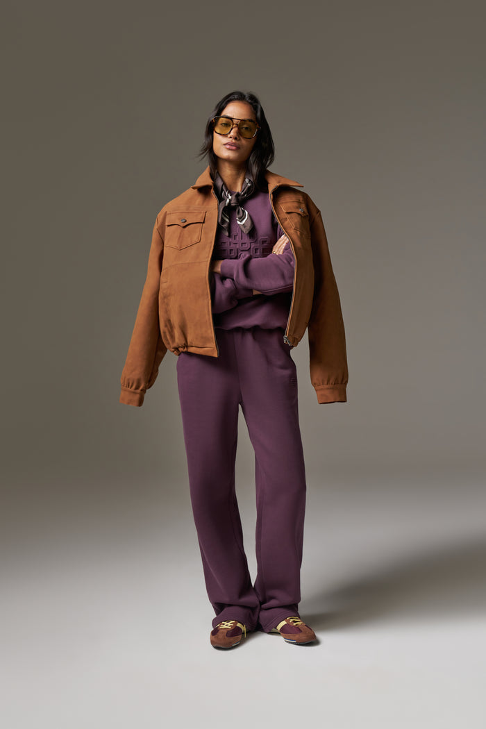 EMBOSSED STRAIGHT LEG JOGGERS - PLUM