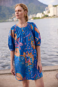 Embroidered Button Mini- Antico Blue
