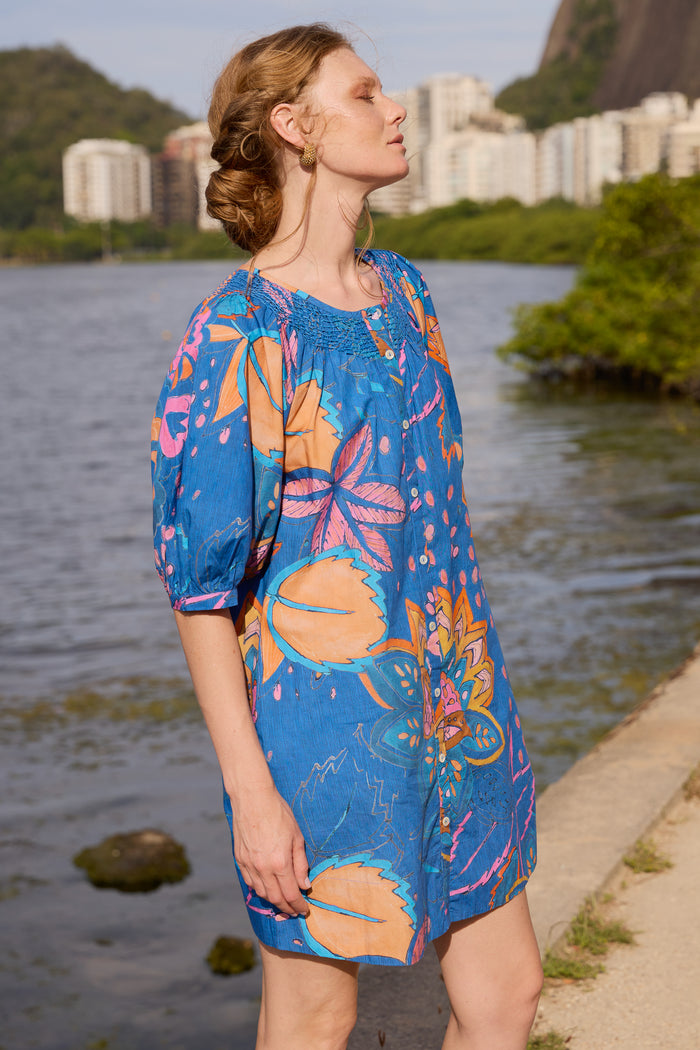 Embroidered Button Mini- Antico Blue