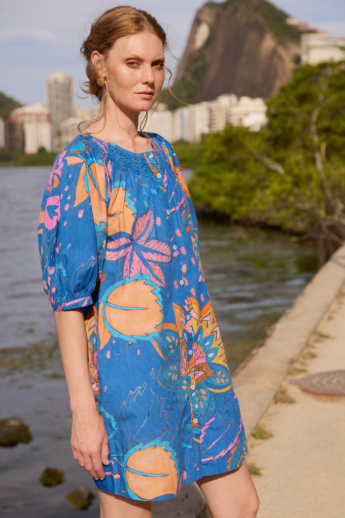 Embroidered Button Mini- Antico Blue