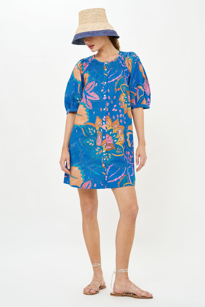 Embroidered Button Mini- Antico Blue