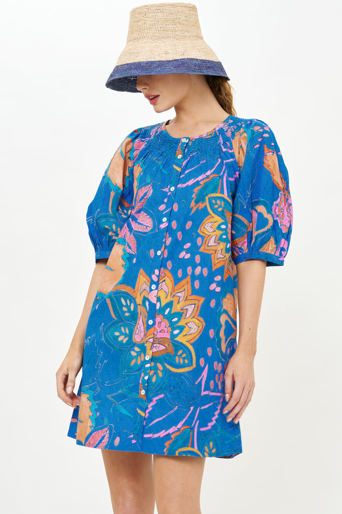 Embroidered Button Mini- Antico Blue
