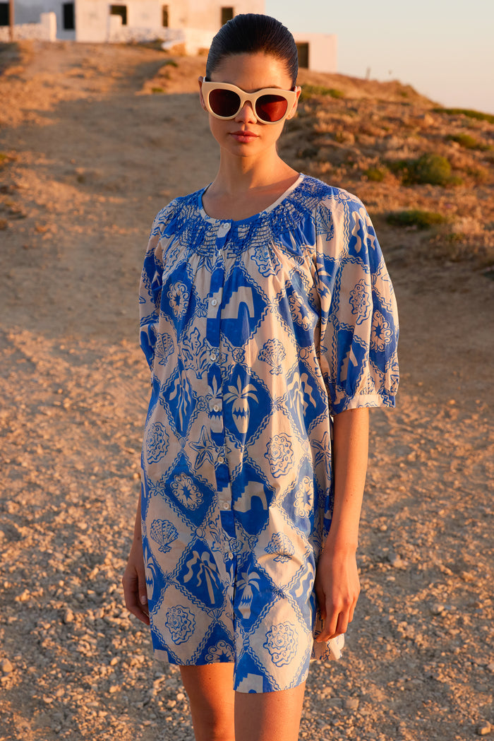 Embroidered Button Mini- Asterias Blue